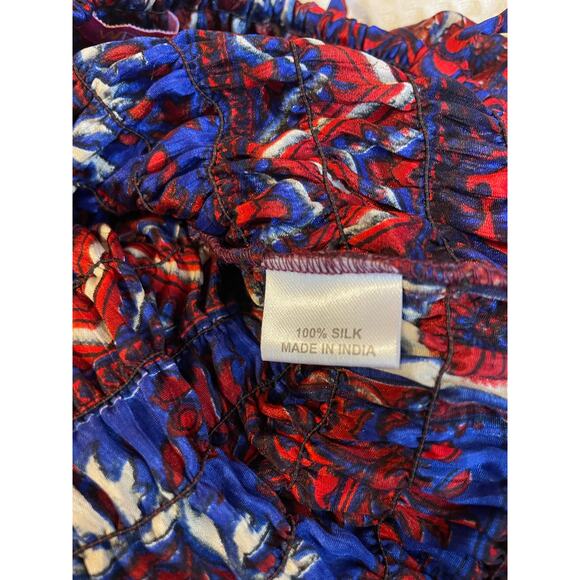 WEVEZ Boho Floral Red Print Smocked Top Spaghetti Strap Silk Midi Sun Dress Med - Picture 7 of 13